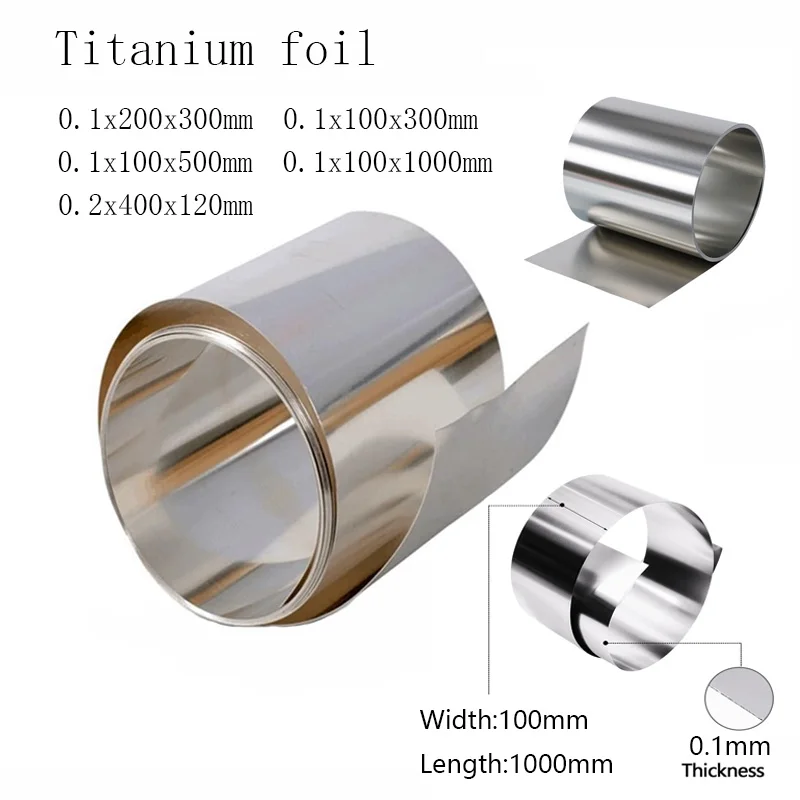 1pc 0.1mmx100/200mmx300/500/1000mm Gr2 Titanium Foil Silver Thin Ti Sheet High Purity Metal Square Plate Sheet Foil Craft