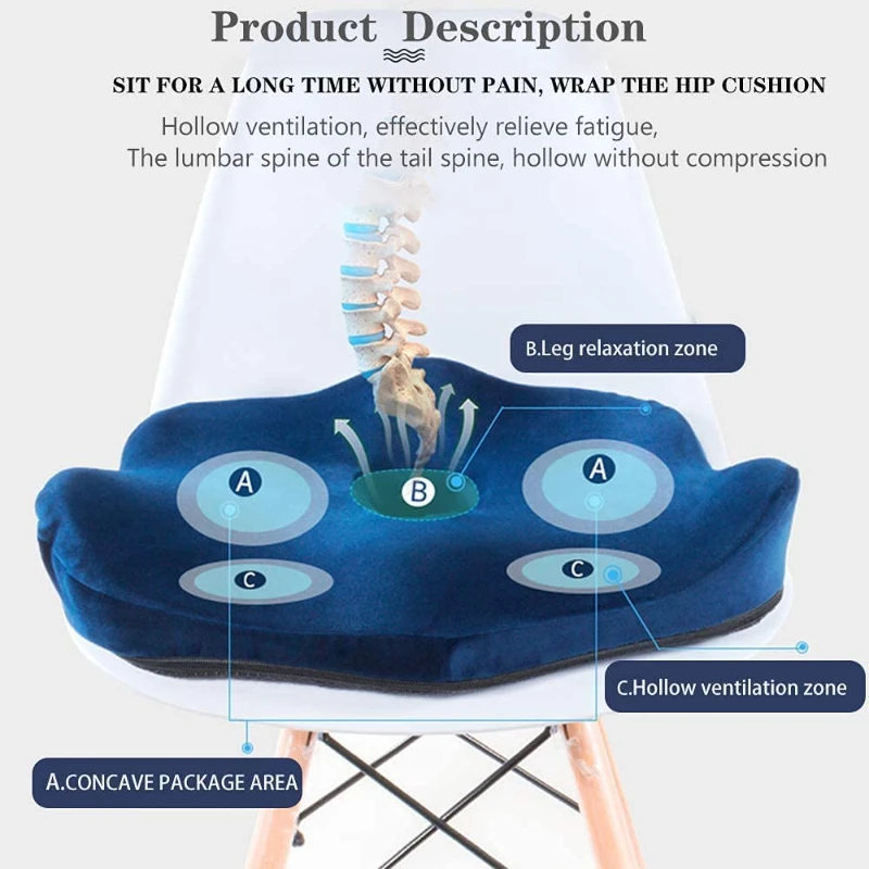 Memory Foam Comodo cuscino del sedile Cuscino ortopedico Coccyx per sedia da ufficio per auto Antiscivolo Prevenire le emorroidi Decorazioni per la casa