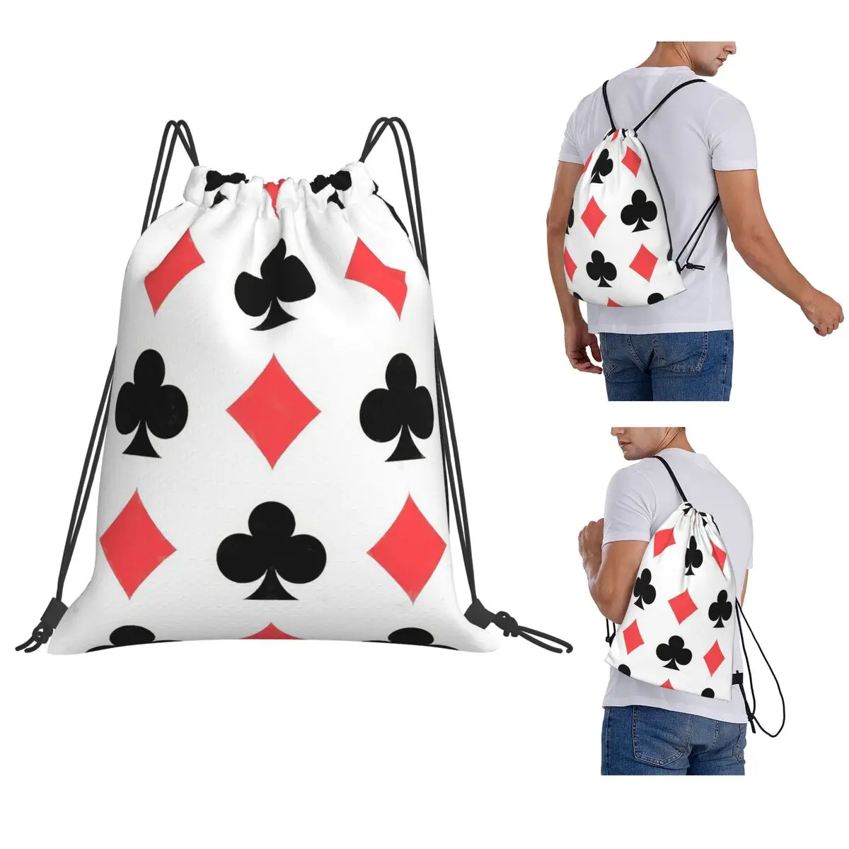 Poker Card Pattern Clubs And Diamonds Backpacks Fashion Drawstring Bags Shoes Bag Book Bags for Man Woman Students