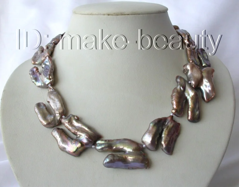 stunning big 30mm baroque Brown freshwater cultured pearl necklace h1060