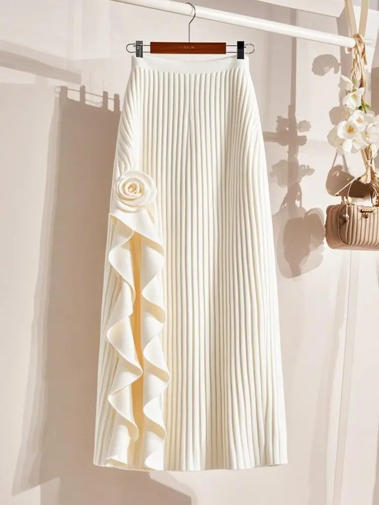 

Korean Version of the Irregular Roses for Women 2025 Spring and Autumn New High-waisted Sexy Midi Skirt