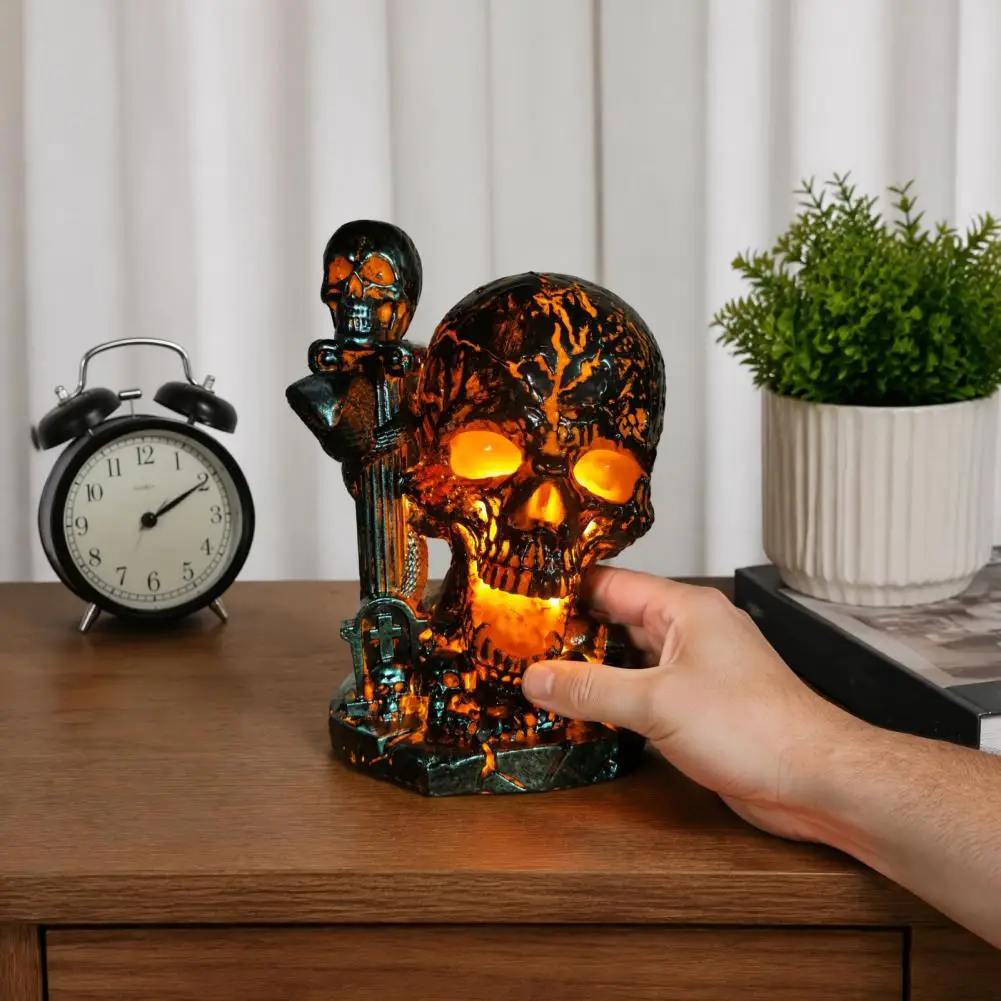 Halloween Table Lamp Witchy Room Accessories Skull Table Lamp Halloween Decor Glowing Skeleton Resin Figurine Night Light - view 6