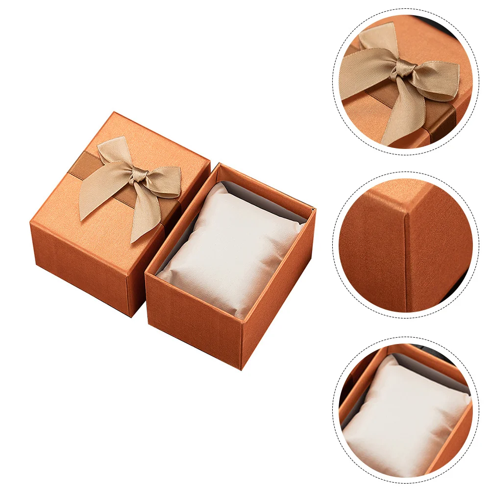 

2Pcs Bowknot Gift Box Orange Jewelry Storage Case Present Container Watch Ring Earrings Organizer Small Storage Box