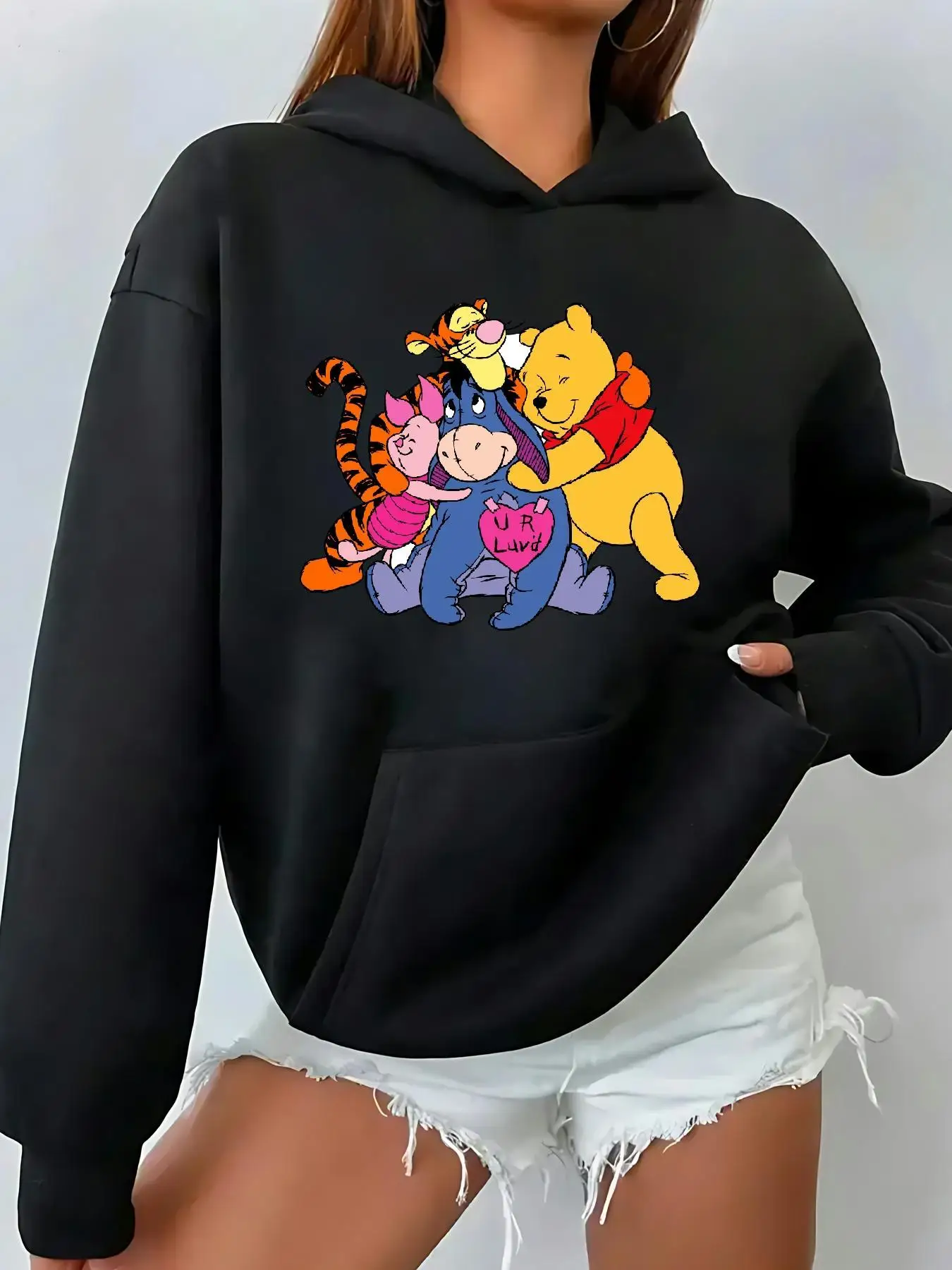 Damen Disney Winnie The Pooh Hoodies Mode Übergroße Streetwear Unisex Sweatshirts Herbst und Winter Fleece Lässig Vielseitig