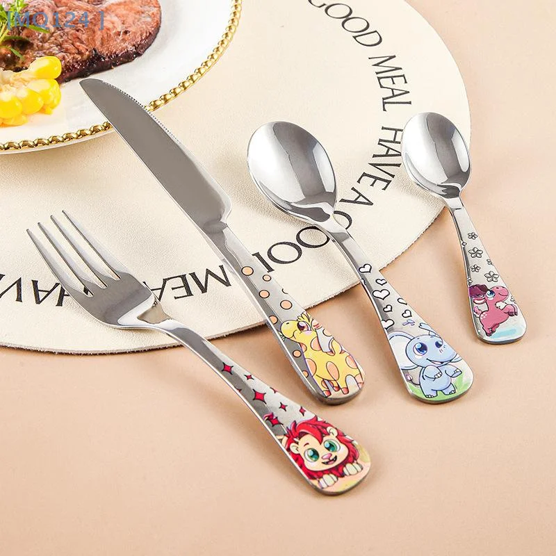 

1/4pcs Stainless Steel Kids Cutlery Cartoon Pattern Carving Child Tableware Cute Knife Spoon Fork Set Baby Flatware Feeding