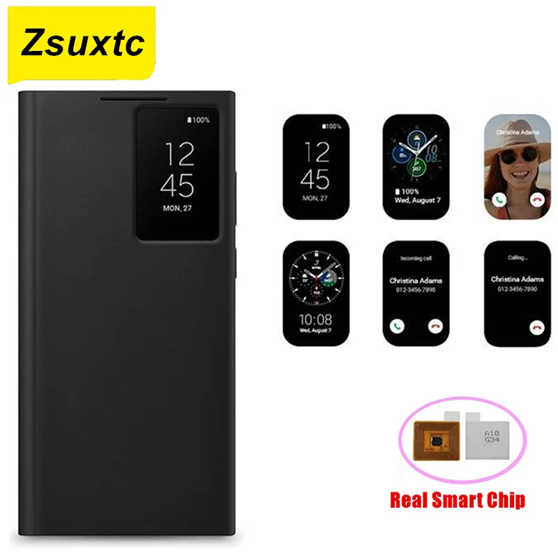 

New Smart Chip Case Wake Up For Samsung Galaxy S22 Plus S22Ultra Window View Flip Phone Cover Leather Case For Samsung S22 Ultra