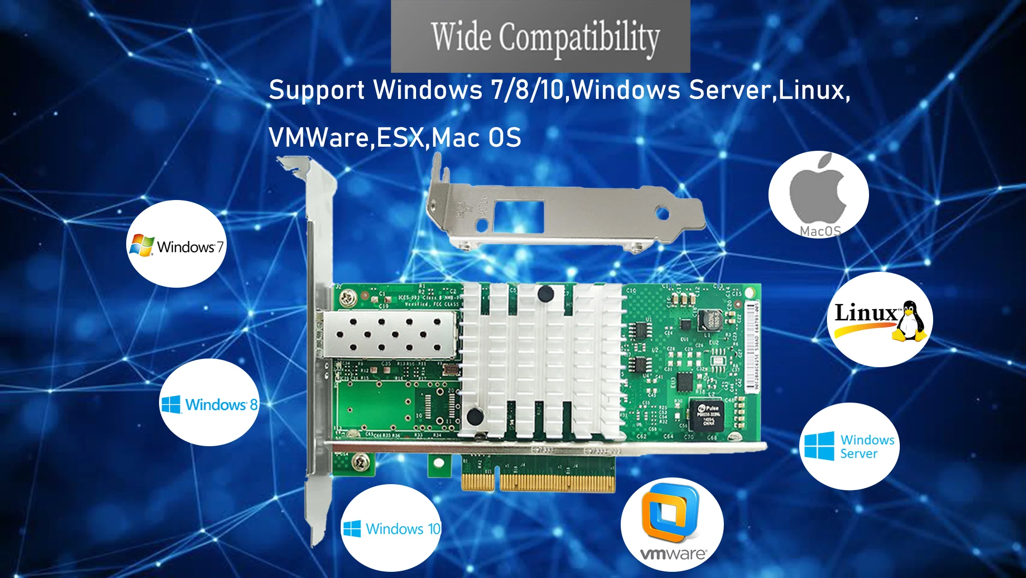 10Gb Adapter do sieci Ethernet Intel 82599EN Chip X520-DA1 1xspf + Port PCI-E x8,x16 karta NIC obsługa Windows Server/7/8/10/VMware