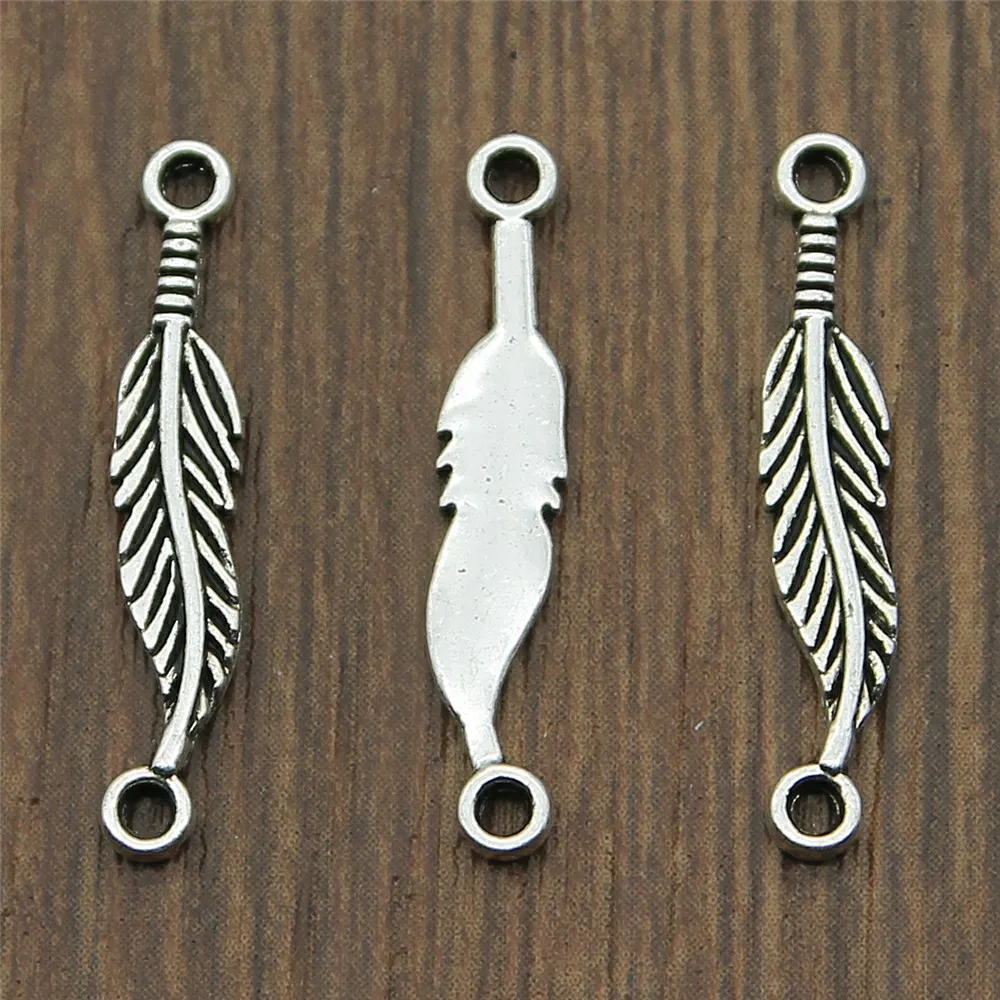 WYSIWYG 40pcs Antique Silver Color Feather Connectors Charm Pendant Jewelry Making Findings Accessories DIY Handmade