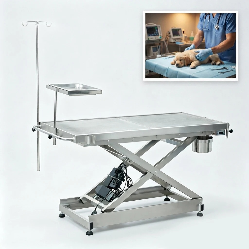 Veterinary Electric Heated Operating Table Stainless Steel Pet Surgery Table with IV Pole for Animal Clinic