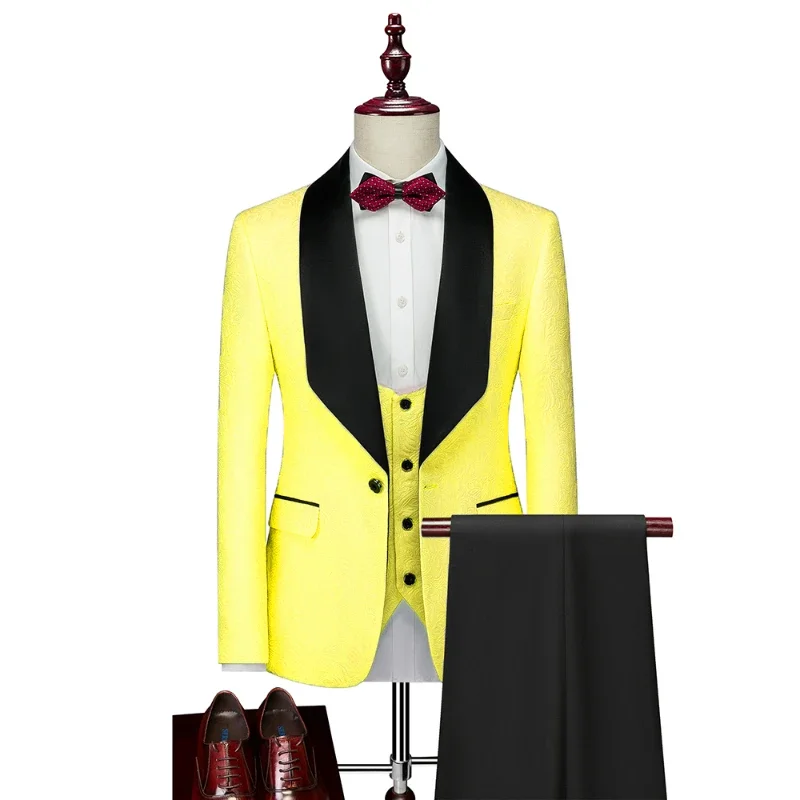 2024 New Wedding Mens Suit 3 Piece, Business Casual Gentleman Slim Blazer+ Vest+ Pants, Twelve Colors Available Asian SizeM-6XL