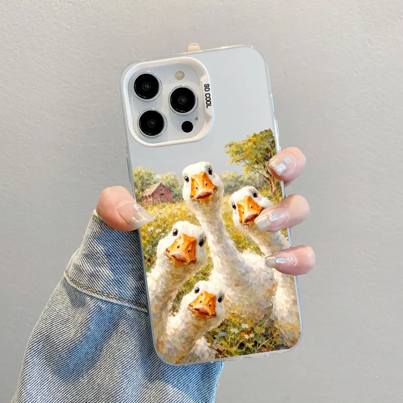 Cute Cartoon Duck Cat Little Animals Laser Phone Case For Samsung Galaxy S25 S22 Ultra Plus S21 FE S24 S23 Ultra Plus FE Covers 5