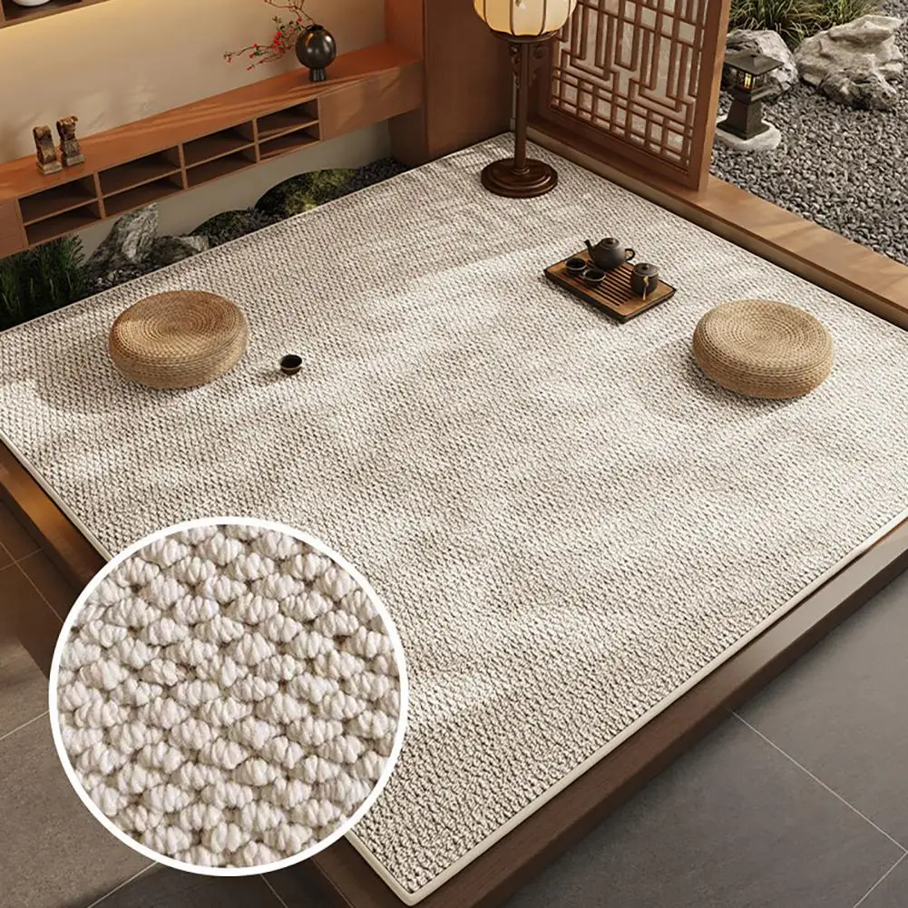 Modern Japanese Style Rug Rustic Solid Color Area Rug Minimalist Indoor Floor Mat with Anti-slip Backing Cozy Room for Bedroom