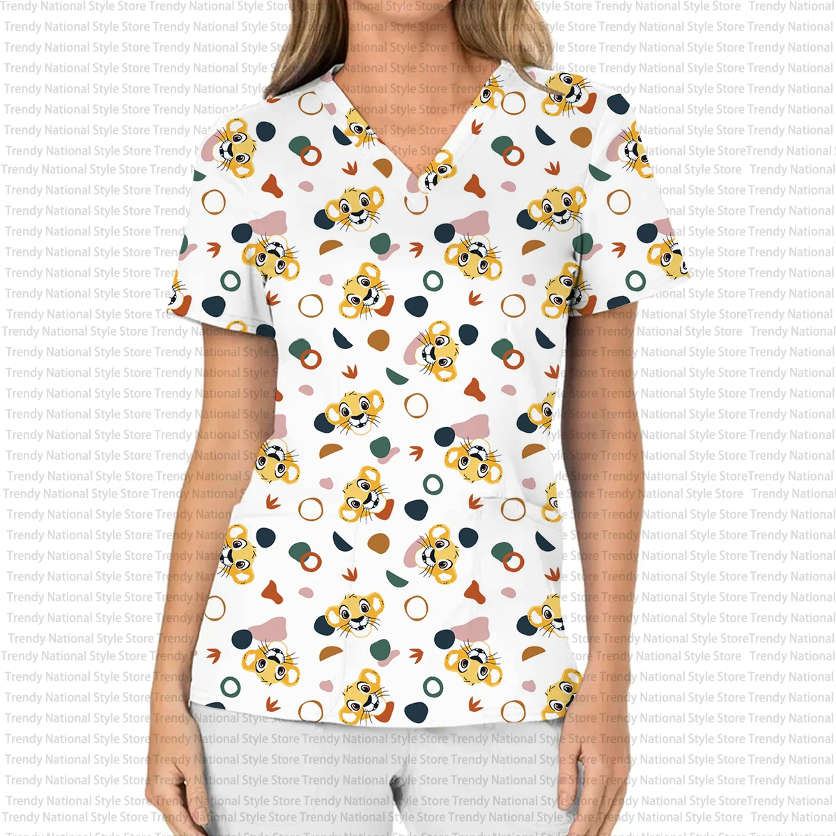 디즈니 심바 라이온 킹 프린트 치과 티셔츠 수술 가운 유니폼 간호사 뷰티 살롱 의료 수술 가운 신제품