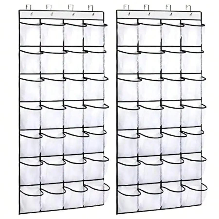 2 Pack 28 Pocket Over The Door Shoe Organizer, Hanging Shoe Rack For Door Large Capacity Shoe Organizer Holder With 4 Metal Hook