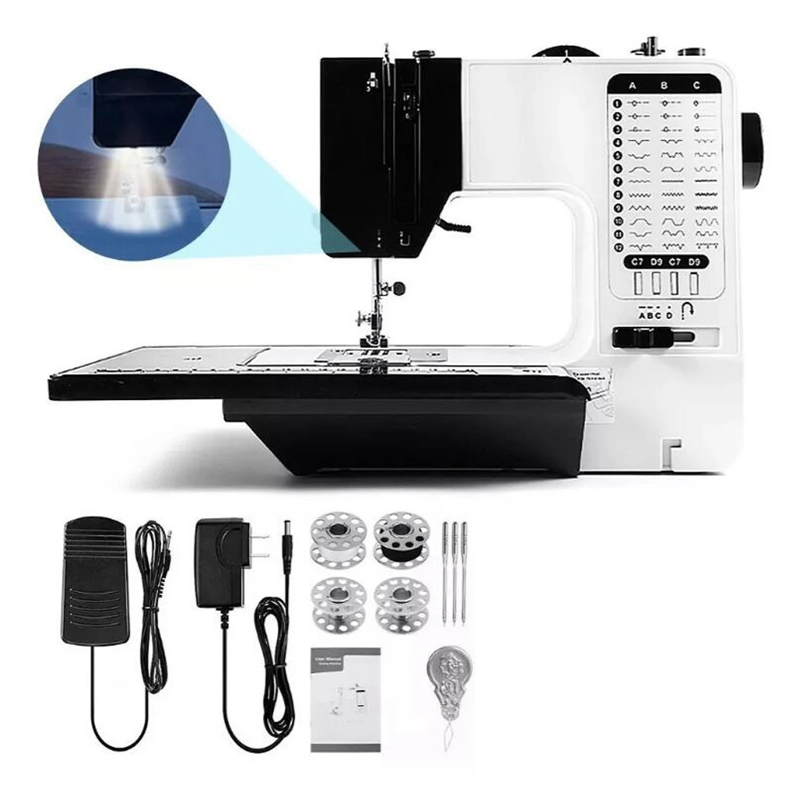 

Portable Sewing Machine for BeginnersSmall Home Electric Repair Kit with 12 Stitch Presser Foot Pedal White