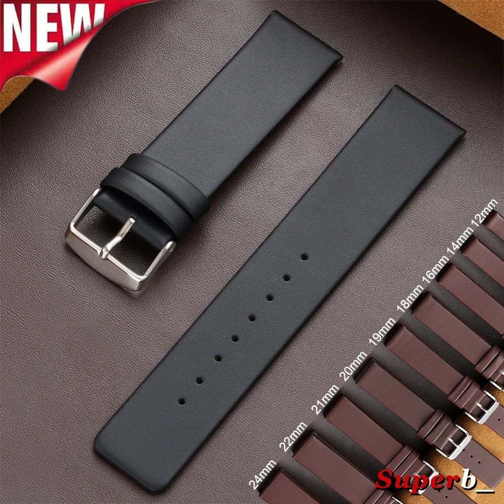 12/14/16/18/19/20/21/22/24mm Weiches Material Rindsleder Uhrenarmband Braun Schwarz Echtleder-Armbänder Universell für Herren und Damen