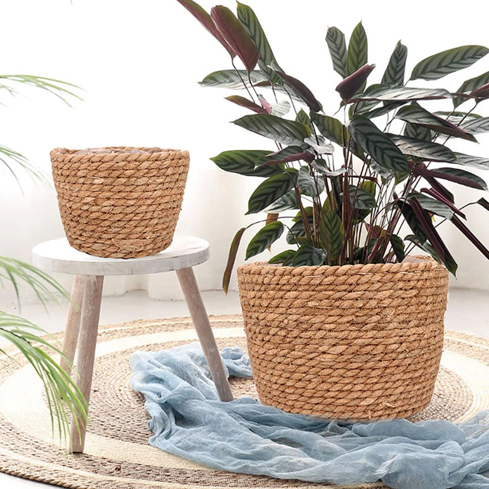 

Shelf Green Plant Pot Office Home Decor Seagrass Holders Straw Rustic Planter Indoor