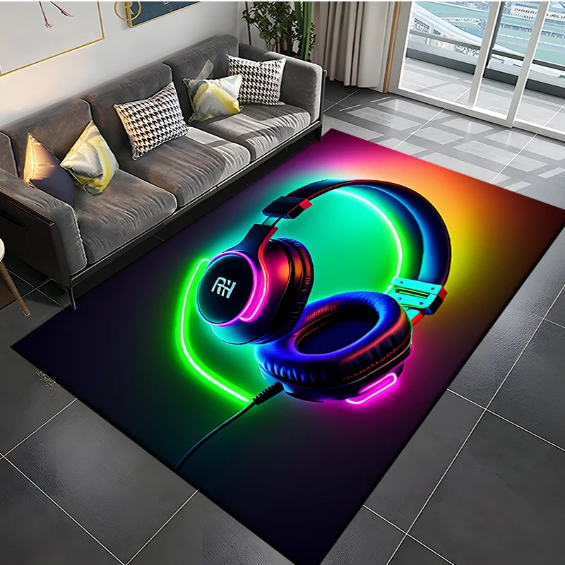 3D Printed Headset Rug Large Carpet Area for Living Room Bedroom Sofa Kitchen Decorate Game Non-slip Floor Mat Kid Birthday Gift