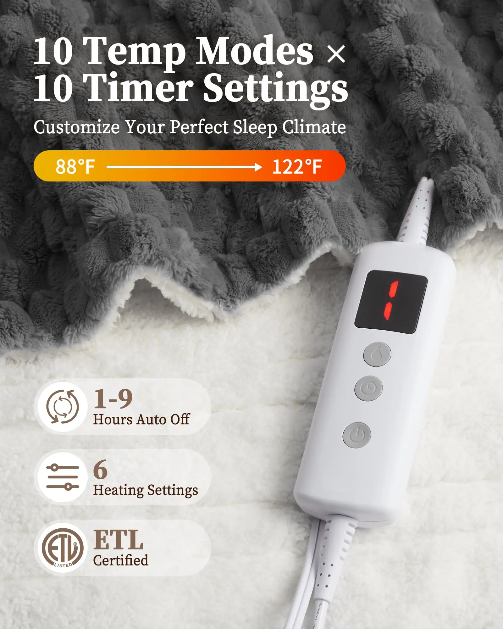 Heated Throw Blanket 50x60 Electric Blanket Sherpa Flannel Fleece 3D Jacquard 6 Heat Settings 9H Auto Shut Off Washable Sofa Bed