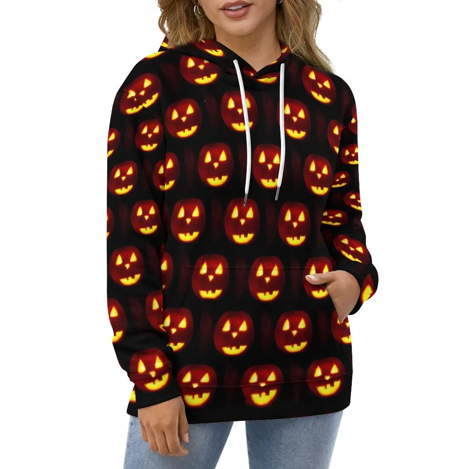 

Pumpkin Print Casual Hoodies Traditional Halloween Aesthetic Loose Hoodie Autumn Long Sleeve Fashion Oversize Hooded Sweatshirts