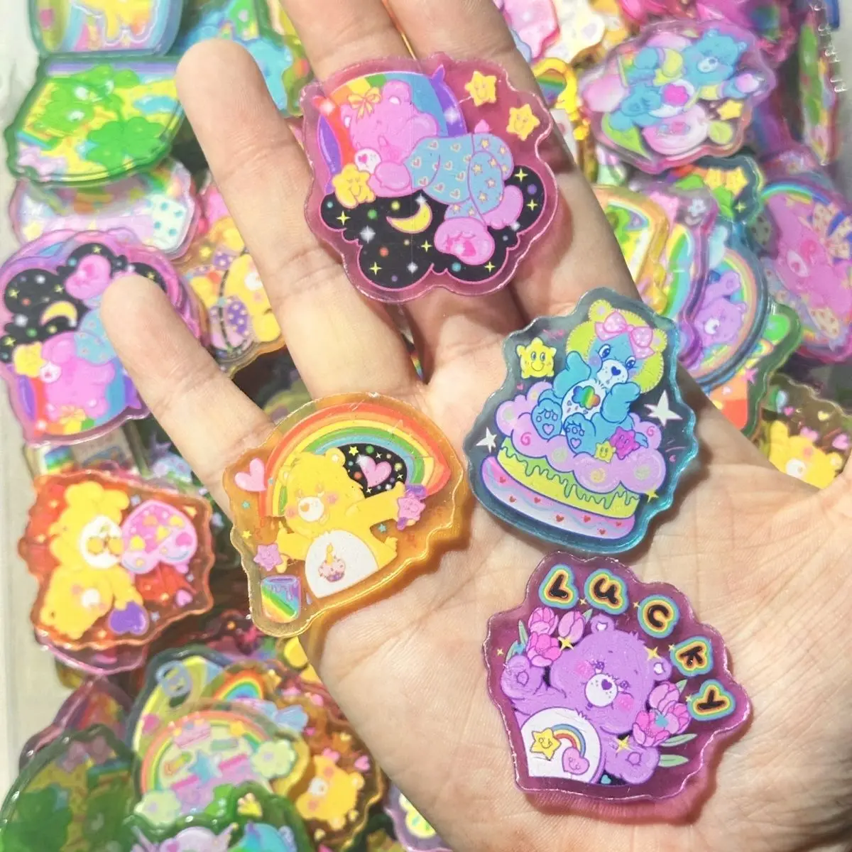 4cm Cute Cartoon Care Bears Acrylic Sheet Handmade Diy Material Package Hand-painted Homemade Accessories Random 50Pcs