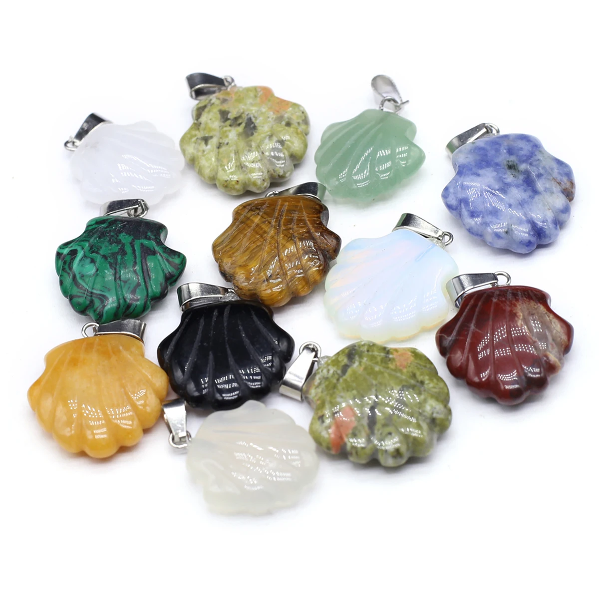 10PCS Wholesale Natural Semiprecious Stone Random Color Shell shaped Pendant Jewelry Making DIY Necklace Earrings Accessories