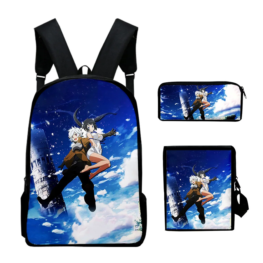 Harajuku Youthful Peculiar Danmachi 3D Print 3pcs/Set Student Travel bags Laptop Daypack Backpack Shoulder Bag Pencil Case