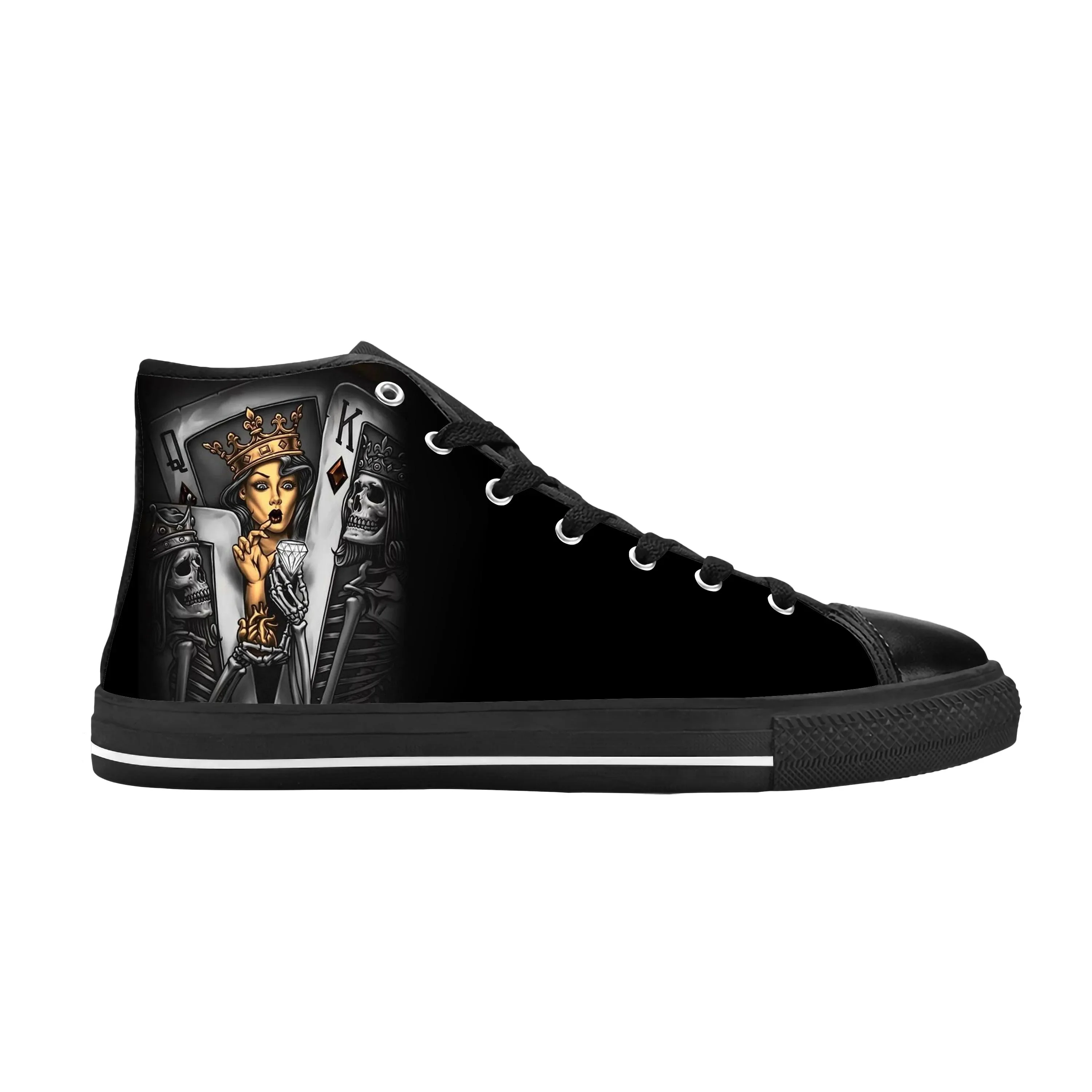 Baskets montantes respirantes pour hommes et femmes, chaussures de gril décontractées, impression 3D, Queen King Poker Skull Sketelon Horror Rock, Cool, confortables