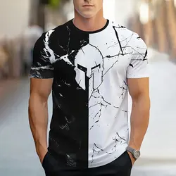 2024 New Men's Fashion Round Neck Short-Sleeved T-Shirt Summer Knight Printing Short Sleeve Colorblocking Breathable Sports Tops