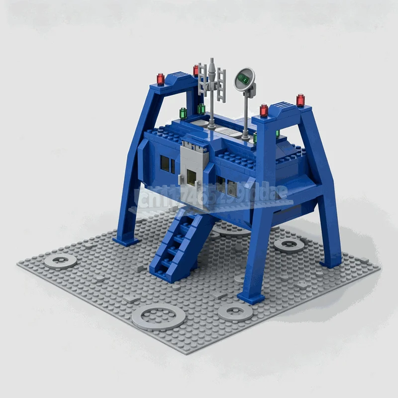 364PCS Blue Elevated Space Outpost Building Blocks Futuristic Research Station Assembly Model Sci Fi Base Display Festival Gift