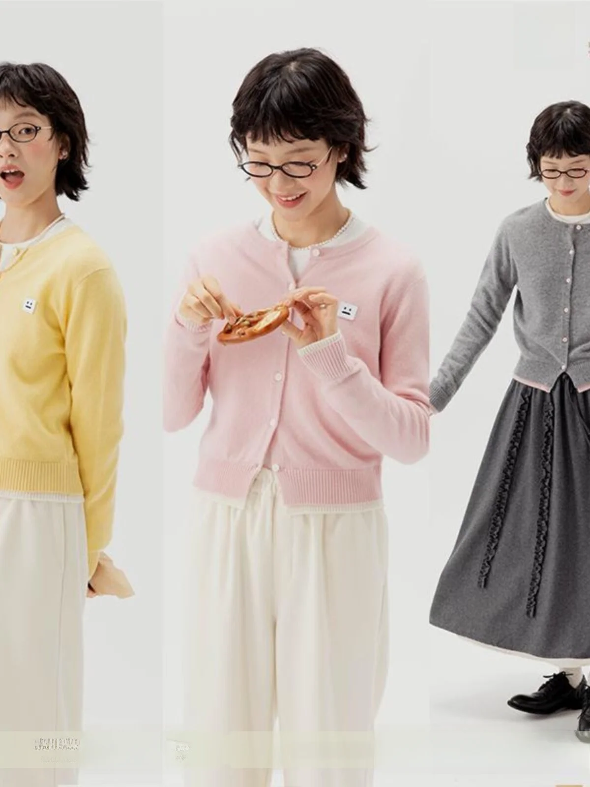 

Goosa Today Is Very Happy Spliced Color Bloing Pure Wool Patchwork Knitted Sweater Cardigan Women's Slim Fit Long Sve Kn...