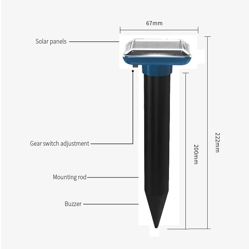 Solarbetriebener Ultraschall-Tiervertreiber für den Außenbereich mit Piepton und Vibration gegen Maulwürfe, Mäuse und Schlangen für Garten, Obstgarten und Ackerland – Detail 2