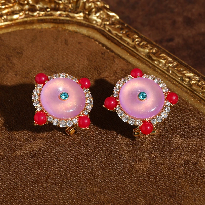 

Large Pink Glaze Square Vintage Stud Earring Antique Small White Natural Stone Designer New Jewelry 2026 Girl Daily Beauty Charm