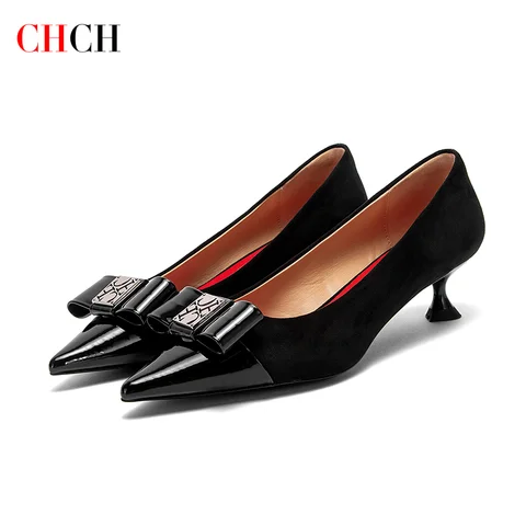 CHCH Tacones altos para mujer Zapatos de invierno anti terciopelo para mujer Cena de negocios Tacones negros 5 cm