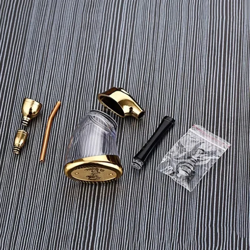 2026 Gold Shisha Shaped Hookah Water Pipe Smoking Tool with Shisha Accessories One Hand Holding for Father Boyfriend or Friends