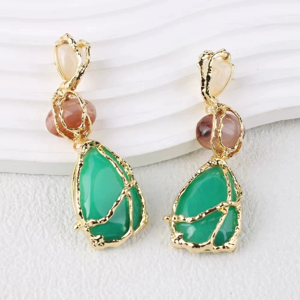 

Fashion Resin Glass Waterdrop Metal Mesh Earrings For Women Retro Crystal Geometric Dangle Earrings Party Jewelry Boho Gifts
