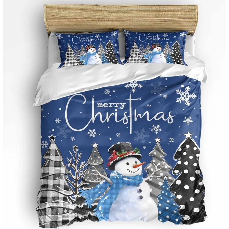 

3-piece Christmas size set, soft snowman with zipper duvet cover, bedding 1 duvet cover and 2 pillowcases