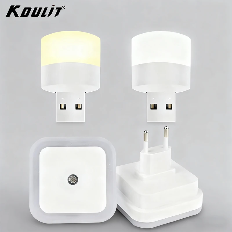 LED Night Light with USB/EU Plug, Portable Plug-in Lamp for Indoor Bedroom Car Camping, Dimmable Warm White Cool Reading Light