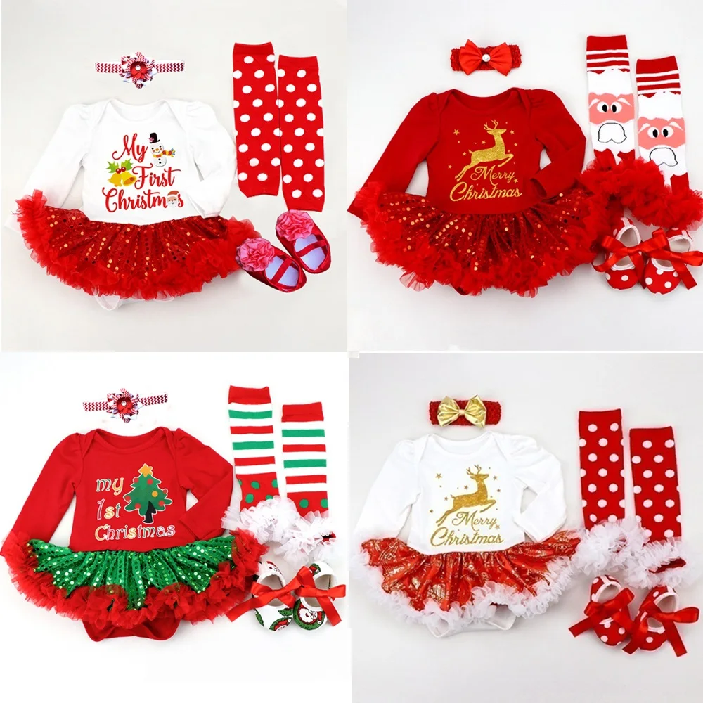 Long Sleeve Baby Girl Romper Newborn Lace Romper Girl Baby Suit Christmas Costumes for Babies and Toddlers 4pcs/3pcs/2pcs/set