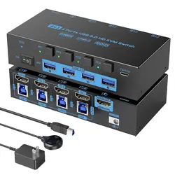 HDMI KVM Switch 4 Computers 8K@60Hz 4K@144Hz Simulation EDID  4 Port USB3.0 KVM Switch with Audio for 4 Computer Share 1 Monitor