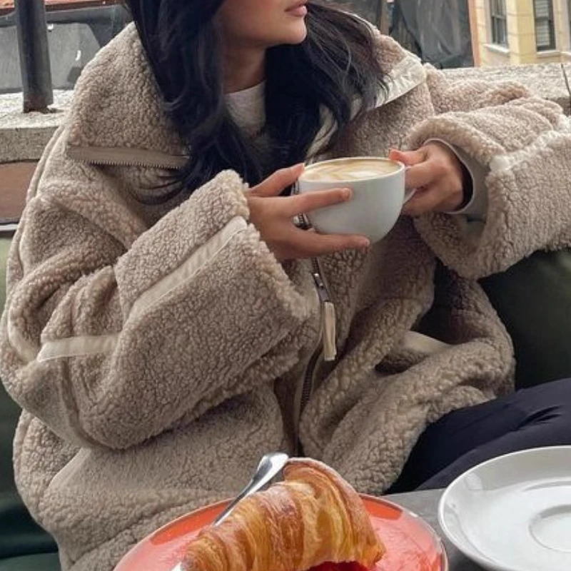 

Зимняя новая модная свободная кашемировая персонализированная повседневная уличная куртка на молнии, теплая