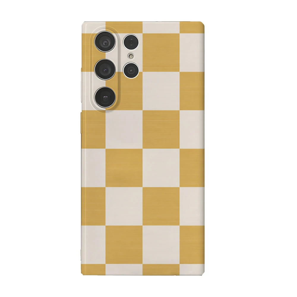 

Sunny Checkerboard Phone Case for Samsung Galaxy S25 S24 S23 Ultra Plus A35 A55 Glossy HD Hard Cover Film Shell