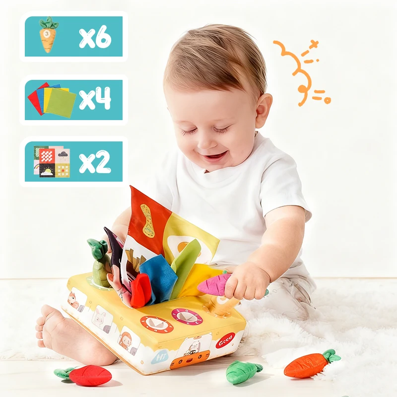 Baby Tissue Cartoon Soft Box Toy Tear-resistant Pattern Pulling Carrots Stuffed Toys Non-Fading Fine Motor Skills Cloth Book