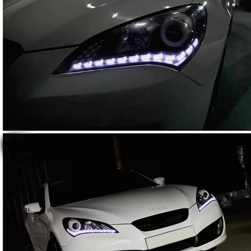 مجموعة مصابيح أمامية LED بعدسة مزدوجة لسيارة Hyundai Rohens Coupe 05-12 مصباح الجري النهاري وإكسسوارات السيارات