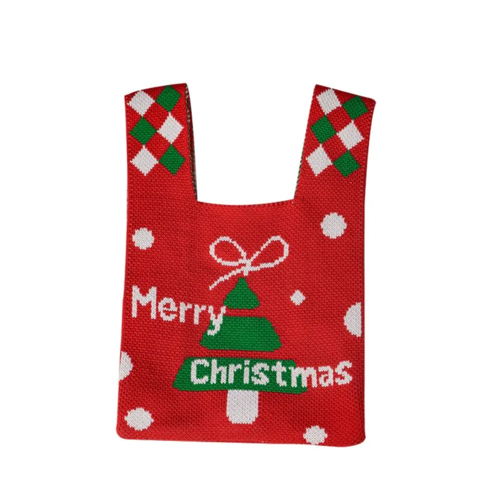 Cute Christmas Gift Knot Wrist Bag Candy Pouch Santa Claus Christmas Knitted Bag Wool Bucket Bag Handbag Tote Bag Travel