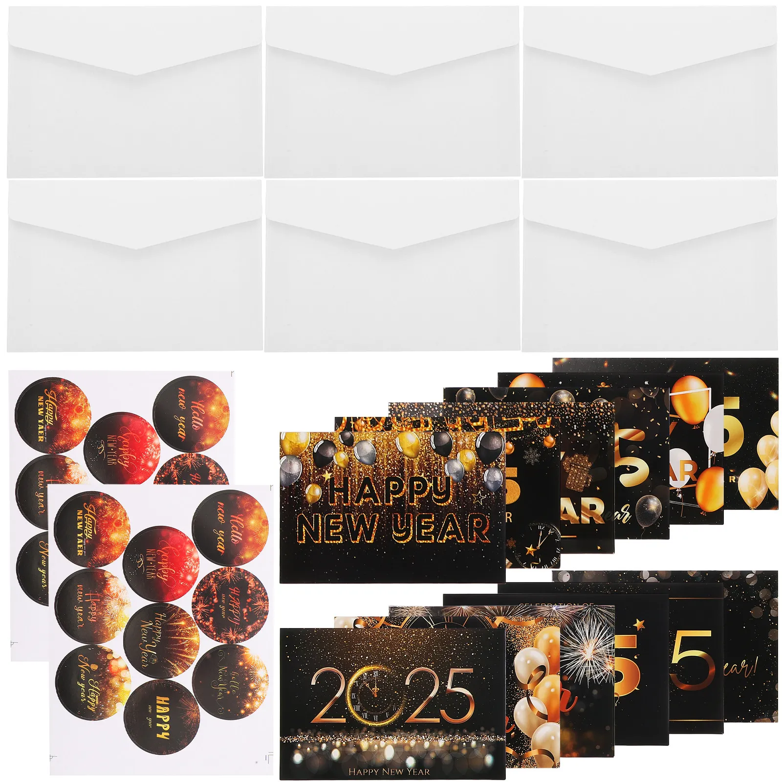 

1 Set Happy New Year Greeting Cards Blank Inside Stickers Envelopes Bulk Cards Party Supplies Party Favor Supplies