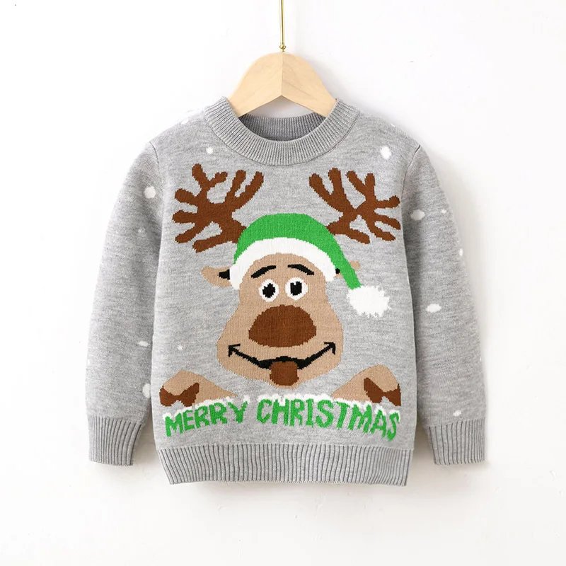 

Kids Cute Cartoon Elk Jacquard Christmas Warm Knitted Pullover Sweater Knitwear Baby Boys Girls Autumn Winter Xmas Sweaters