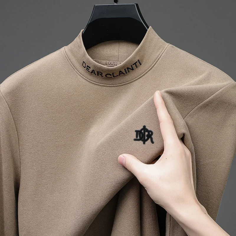 

High quality Men's Long sleeved T-shirt Velvet Half High Neck Autumn Winter Bottom Shirt Warm versatile casual men's clothing