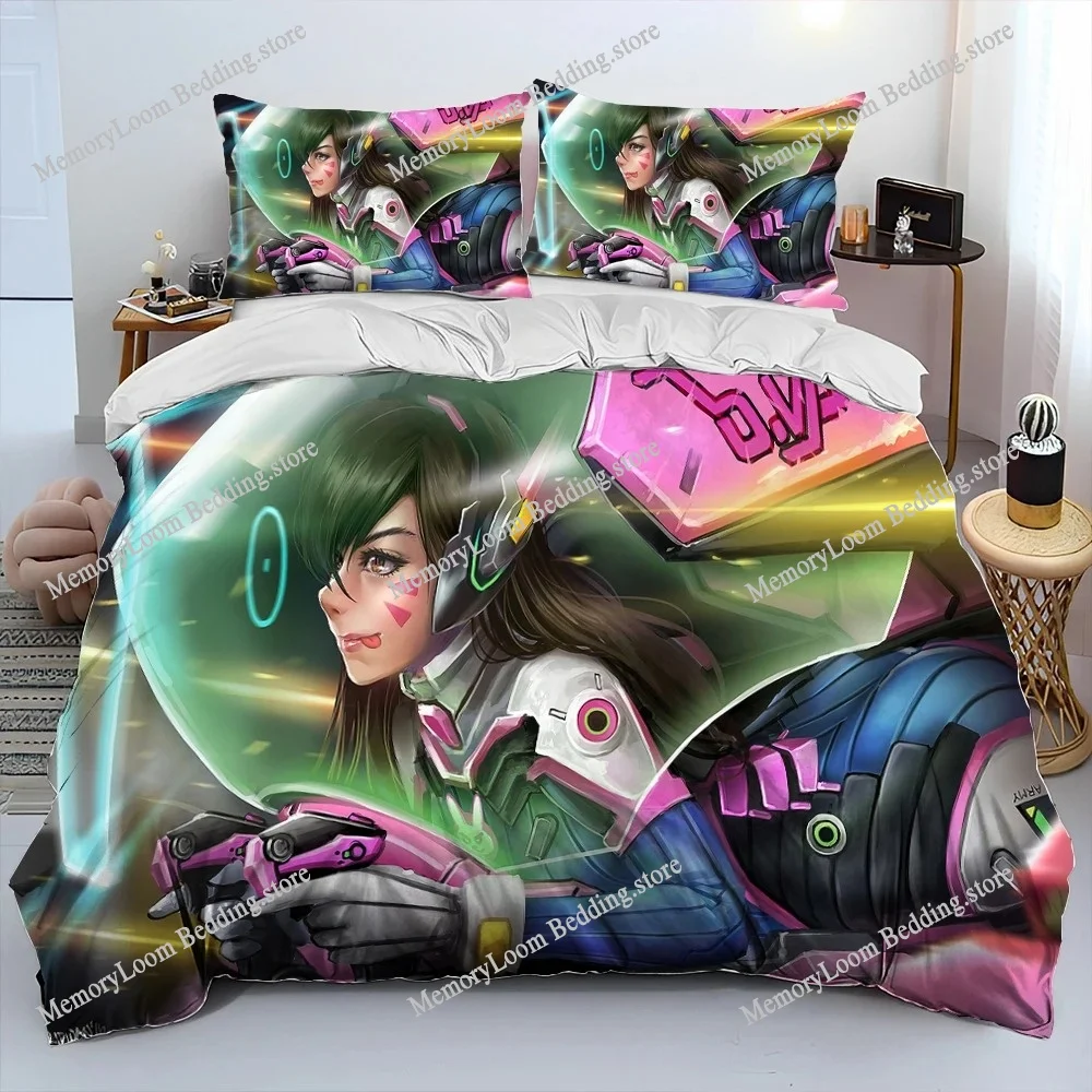 

3D OW Overwatch Game Gamer DVA Comforter Bedding Set,Duvet Cover Bed Set Quilt Cover Pillowcase,King Queen Size Bedding Set Kids