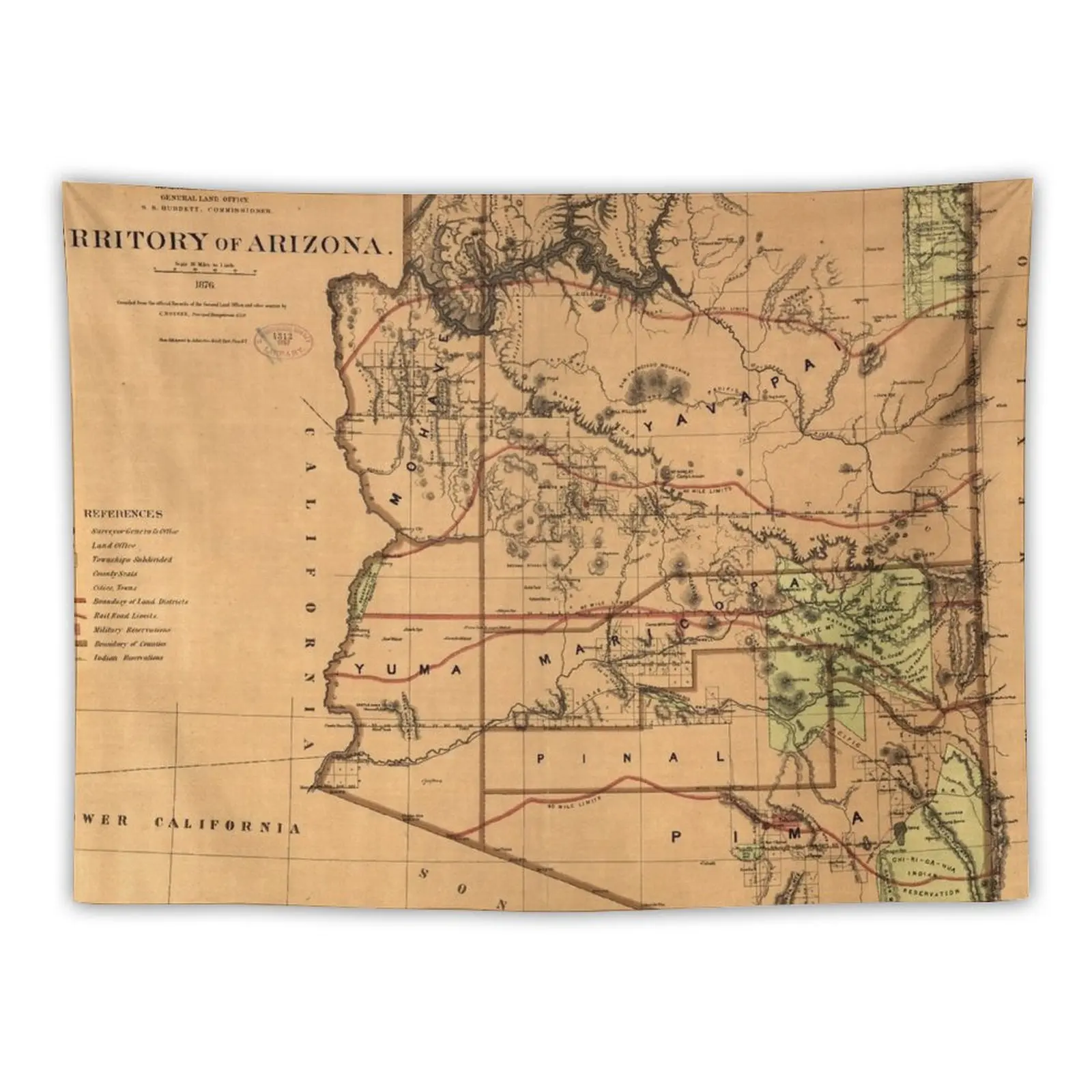 

Vintage Map of Arizona (1876) Tapestry Decoration For Bedroom Room Design Bedroom Decoration